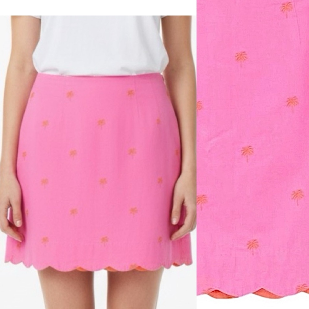 VTG Lilly Pulitzer Pink Palm Tree Scalloped Hemline Skirt women’s size 8 - Picture 2 of 8